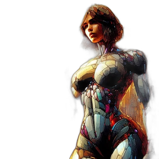 dress, robot, comic book art, concept art transparent PNG cut-out