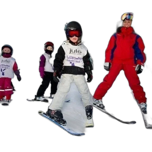 group, children, skiing, down transparent PNG cut-out