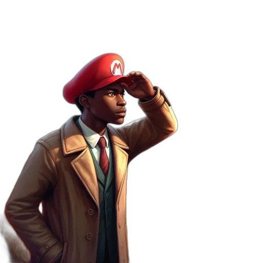 hat, jacket, staff, weapon transparent PNG cut-out