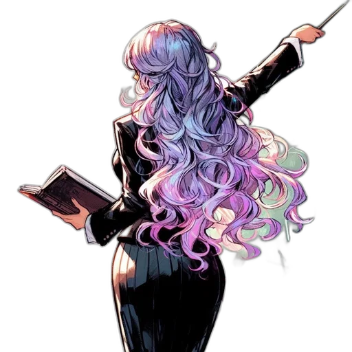 hair, staff, dress, vaporwave transparent PNG cut-out
