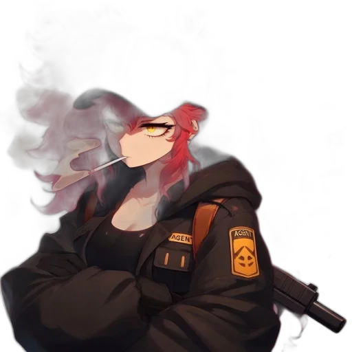 jacket, staff, weapon, face transparent PNG cut-out