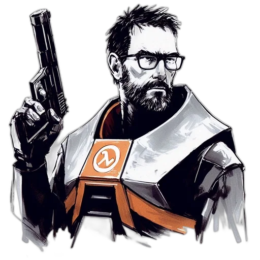 jacket, weapon, staff, comic book art transparent PNG cut-out