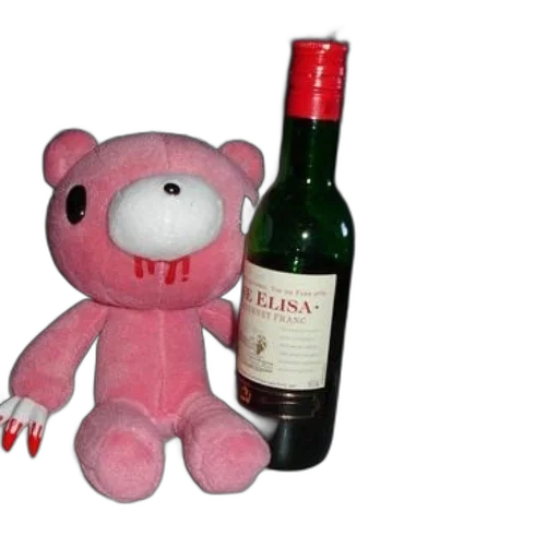 bottle, pink, teddy, bear transparent PNG cut-out