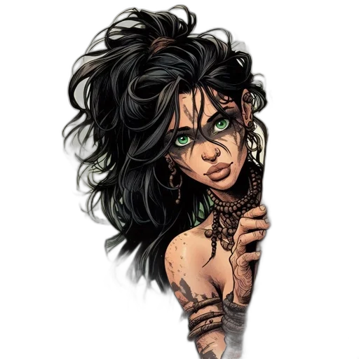 hair, jewelry, comic book art, fantasy art transparent PNG cut-out