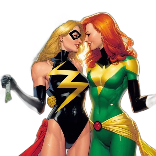 comic book art, concept art, two, female transparent PNG cut-out