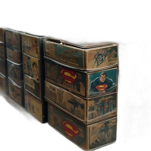 comic book art, shelf, vintage, superman transparent PNG cut-out