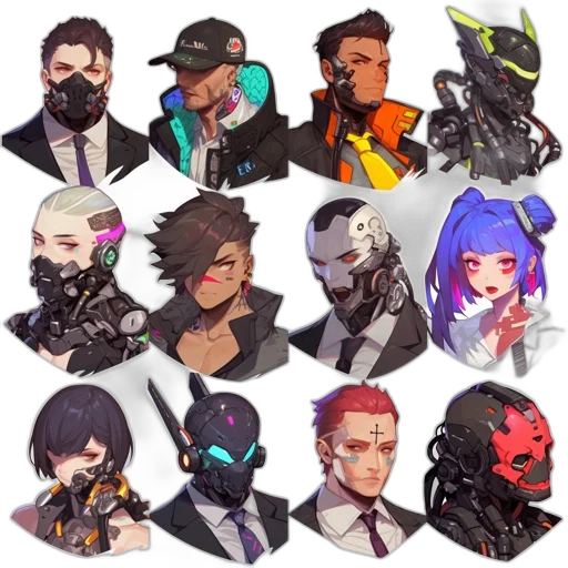 mask, staff, pixel art, cyberpunk transparent PNG cut-out