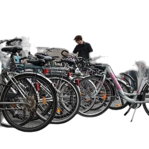 bicycles, parked, city, sidewalk transparent PNG cut-out