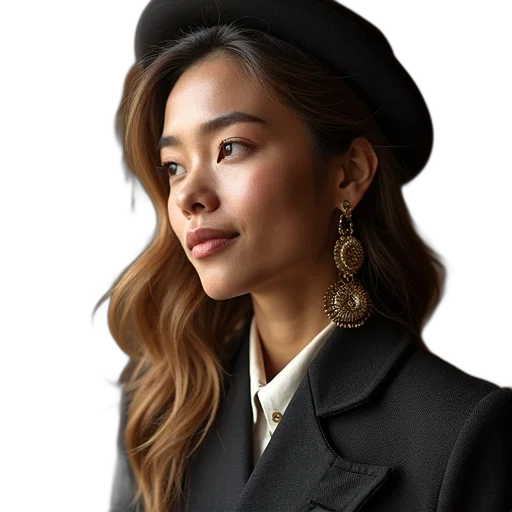 hat, jacket, jewelry, face transparent PNG cut-out