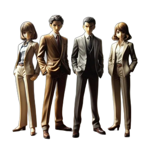 3d render, concept art, four, characters transparent PNG cut-out