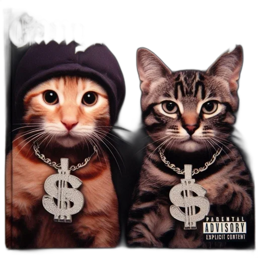 two, gangster-dressed, cats, one transparent PNG cut-out