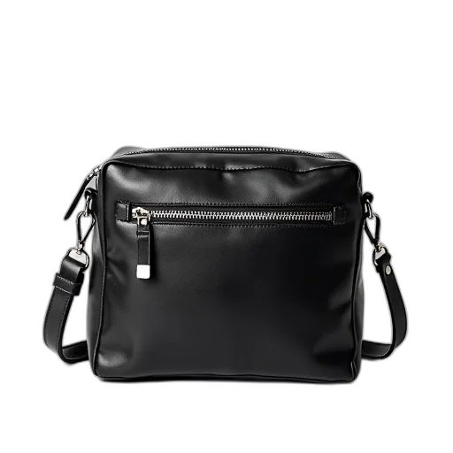 black, leather, handbag, silver transparent PNG cut-out