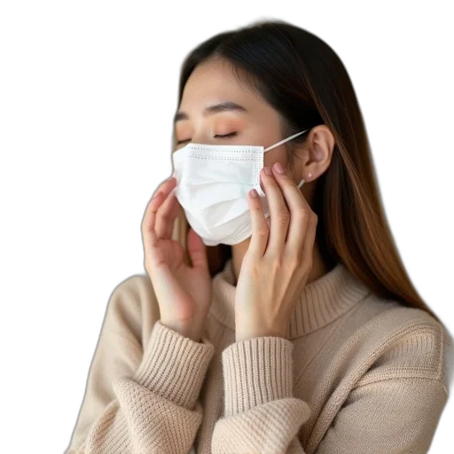mask, young, woman, beige transparent PNG cut-out
