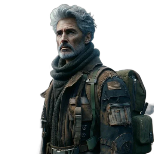 jacket, face, staff, weapon transparent PNG cut-out
