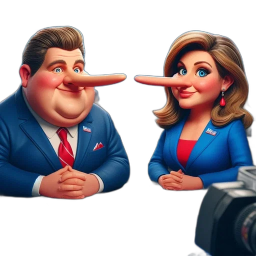 cartoon, two, satirical, exaggerated transparent PNG cut-out