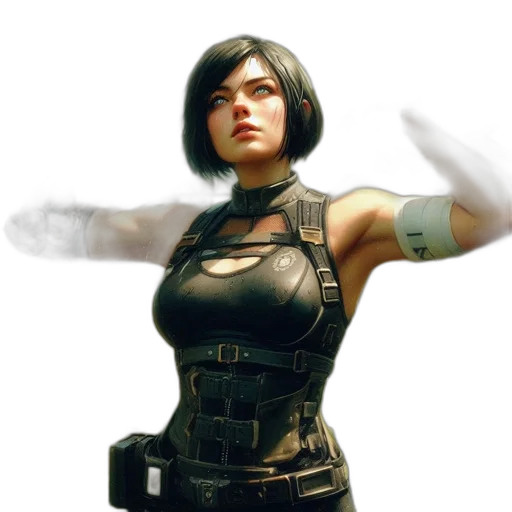 weapon, staff, face, jacket transparent PNG cut-out