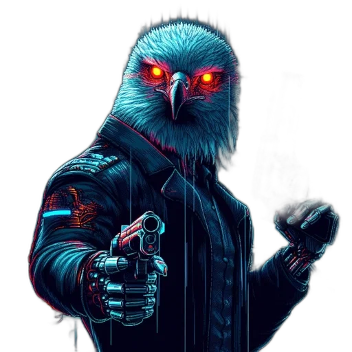 jacket, staff, creature, robot transparent PNG cut-out