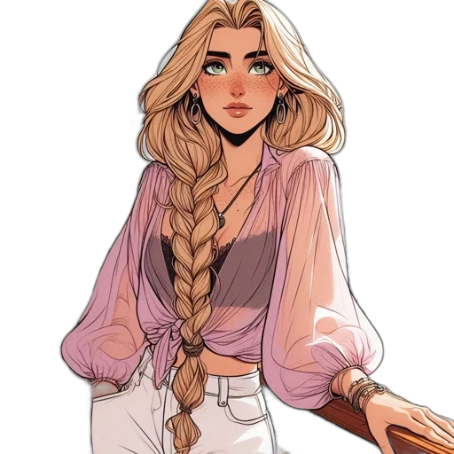 dress, jacket, hair, staff transparent PNG cut-out