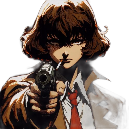 weapon, jacket, face, comic book art transparent PNG cut-out