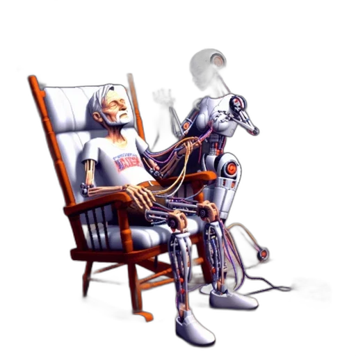 robot, staff, concept art, cyberpunk transparent PNG cut-out
