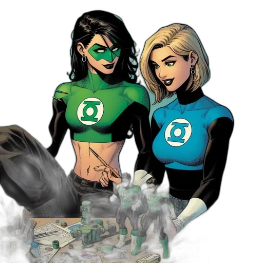 comic book art, concept art, green, two transparent PNG cut-out