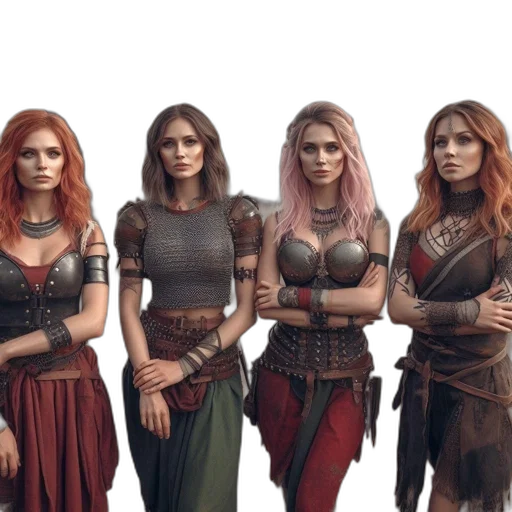 concept art, fantasy art, comic book art, four transparent PNG cut-out