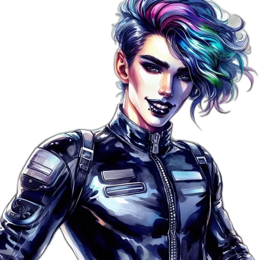 jacket, hair, cyberpunk, comic book art transparent PNG cut-out