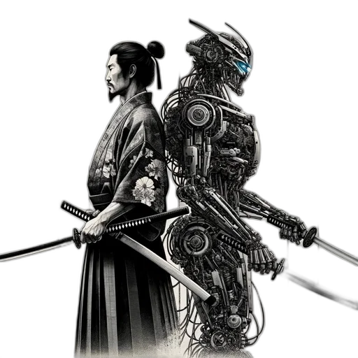 robot, sword, concept art, cyberpunk transparent PNG cut-out