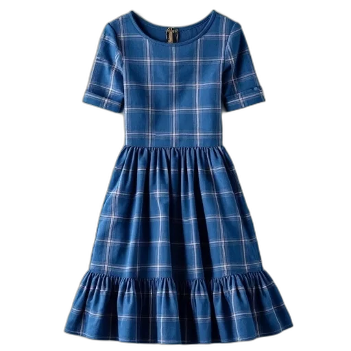 dress, blue, plaid, side transparent PNG cut-out