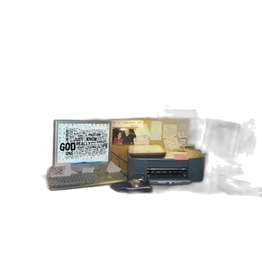 desk, computer, monitor, displaying transparent PNG cut-out