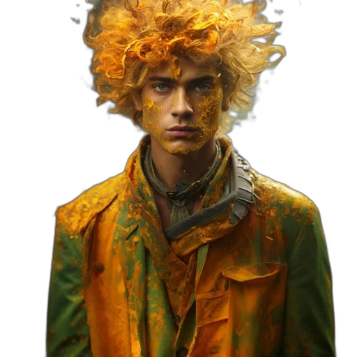 jacket, hair, face, staff transparent PNG cut-out