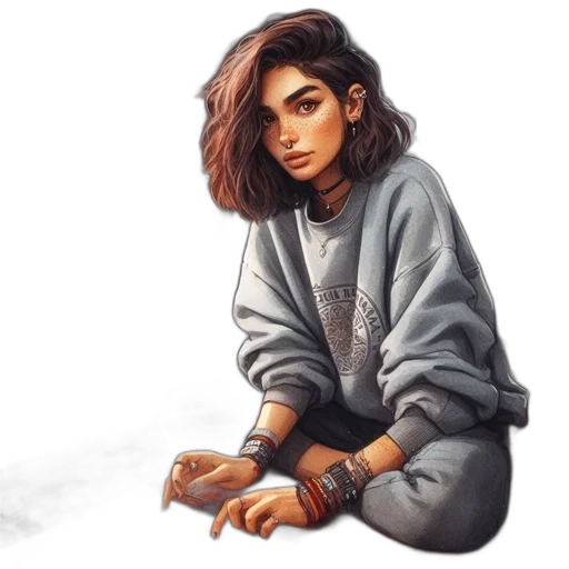 jacket, face, jewelry, hair transparent PNG cut-out