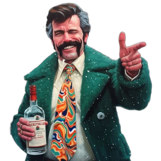 jacket, face, bottle, staff transparent PNG cut-out