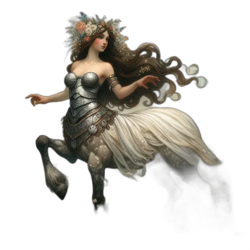 dress, hair, creature, staff transparent PNG cut-out
