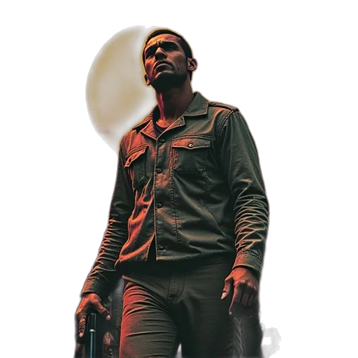jacket, weapon, staff, comic book art transparent PNG cut-out