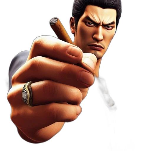 weapon, staff, face, jacket transparent PNG cut-out