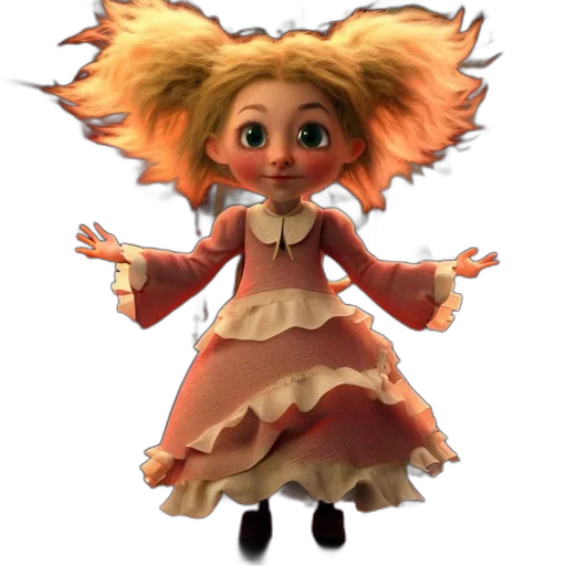 dress, creature, hair, staff transparent PNG cut-out