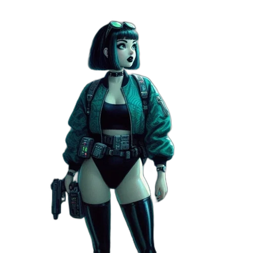 jacket, robot, weapon, staff transparent PNG cut-out