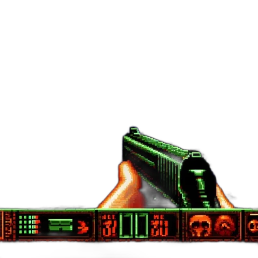 weapon, robot, pixel art, vaporwave transparent PNG cut-out