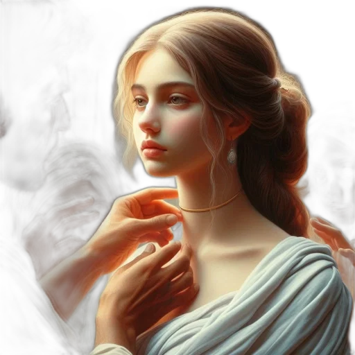 face, dress, jewelry, photorealistic transparent PNG cut-out