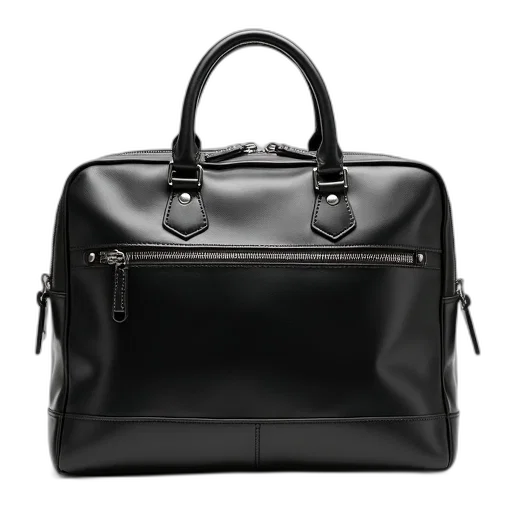 black, leather, briefcase, shiny transparent PNG cut-out