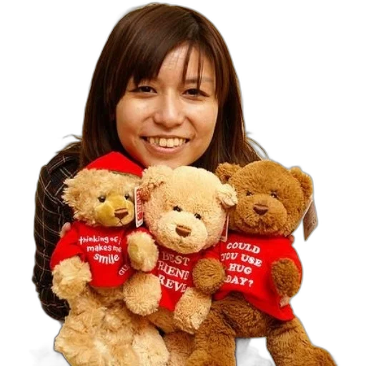 woman, holds, three, teddy transparent PNG cut-out