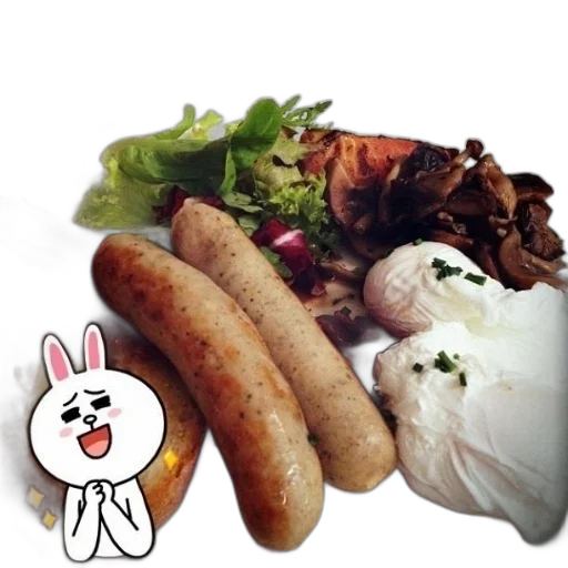 food, plate, sausages, eggs transparent PNG cut-out