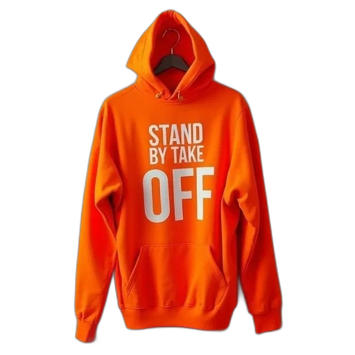 jacket, orange, sweatshirt, slogan transparent PNG cut-out
