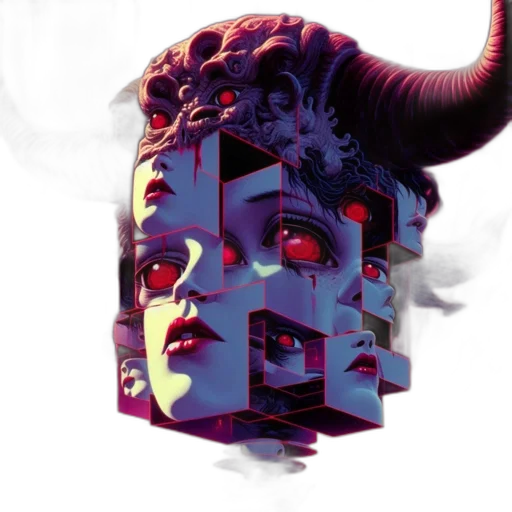 face, mask, concept art, vaporwave transparent PNG cut-out