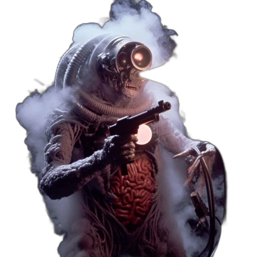 robot, mask, creature, jacket transparent PNG cut-out