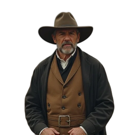 jacket, hat, staff, oil painting transparent PNG cut-out