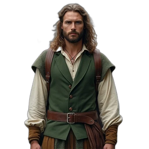 jacket, sword, staff, fantasy art transparent PNG cut-out