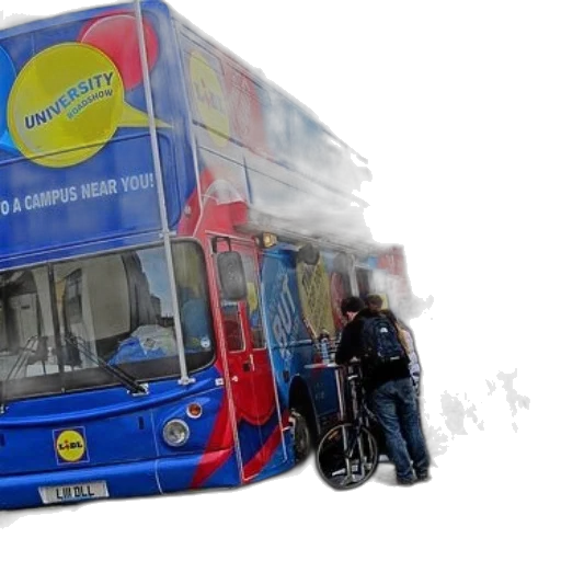 blue, double-decker, bus, university transparent PNG cut-out