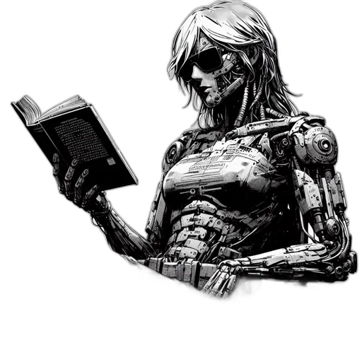 robot, weapon, face, comic book art transparent PNG cut-out